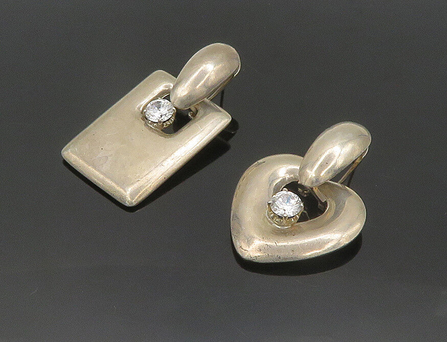 925 Silver  Vintage Cubic Zirconia Love Heart Square Dangle Earrings  EG9530