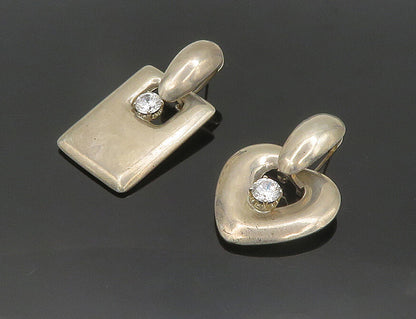 925 Silver  Vintage Cubic Zirconia Love Heart Square Dangle Earrings  EG9530