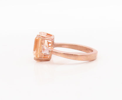 925 Sterling Silver Vintage Ring Rose Gold Plated Morganite & CZ  Sz 7 RG29578