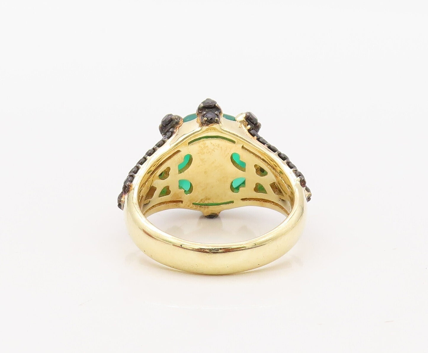 925 Sterling Silver Vintage Ring Gold Plated Green Onyx & Spinel  Sz 7  RG30633