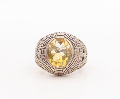 925 Sterling Silver Vintage Ring Woven Design Etched Citrine  Sz 8.5  RG29190