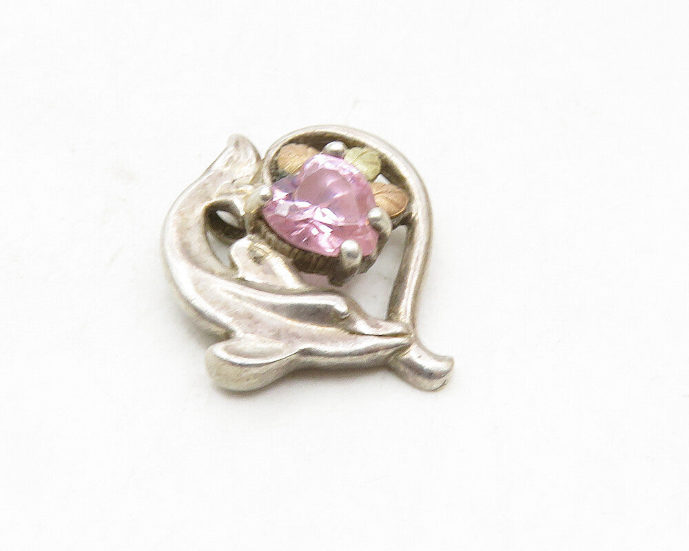 C.CO 925 Silver & 12K GOLD  Vintage Pink Topaz Dolphin Heart Pendant  PT7536