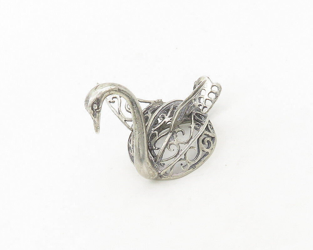 925 Sterling Silver  Vintage Shiny Swirl Pattern Swan Table Trinket  TR2638