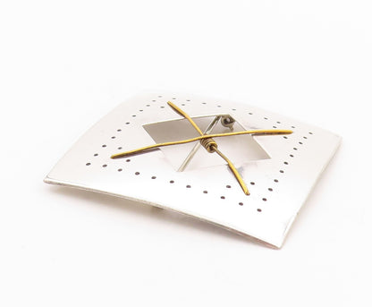 925 Sterling Silver Vintage Brooch Gold Plated Geometric Crossed Paths BP11788