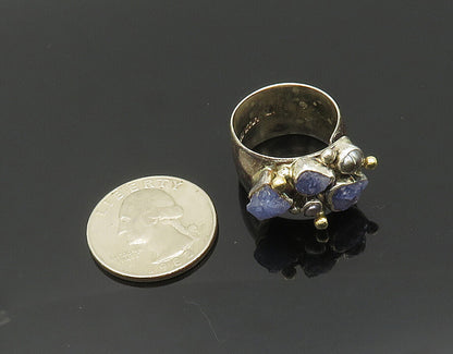 LILLY BARRACK 925 Silver & 14K GOLD  Vintage Tanzanite Band Ring Sz 8  RG20013