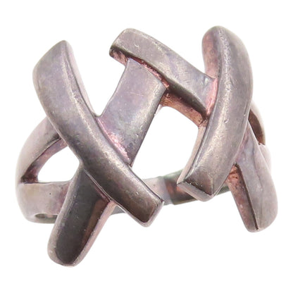 925 Sterling Silver Vintage Ring Dark Tone Crisscross Knot Band  Sz 9  RG35610