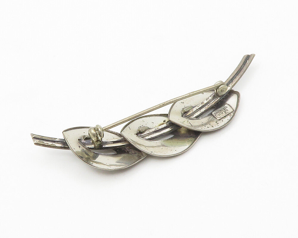 BEAU 925 Sterling Silver  Vintage Dark Tone Modernist Design Brooch Pin BP5364