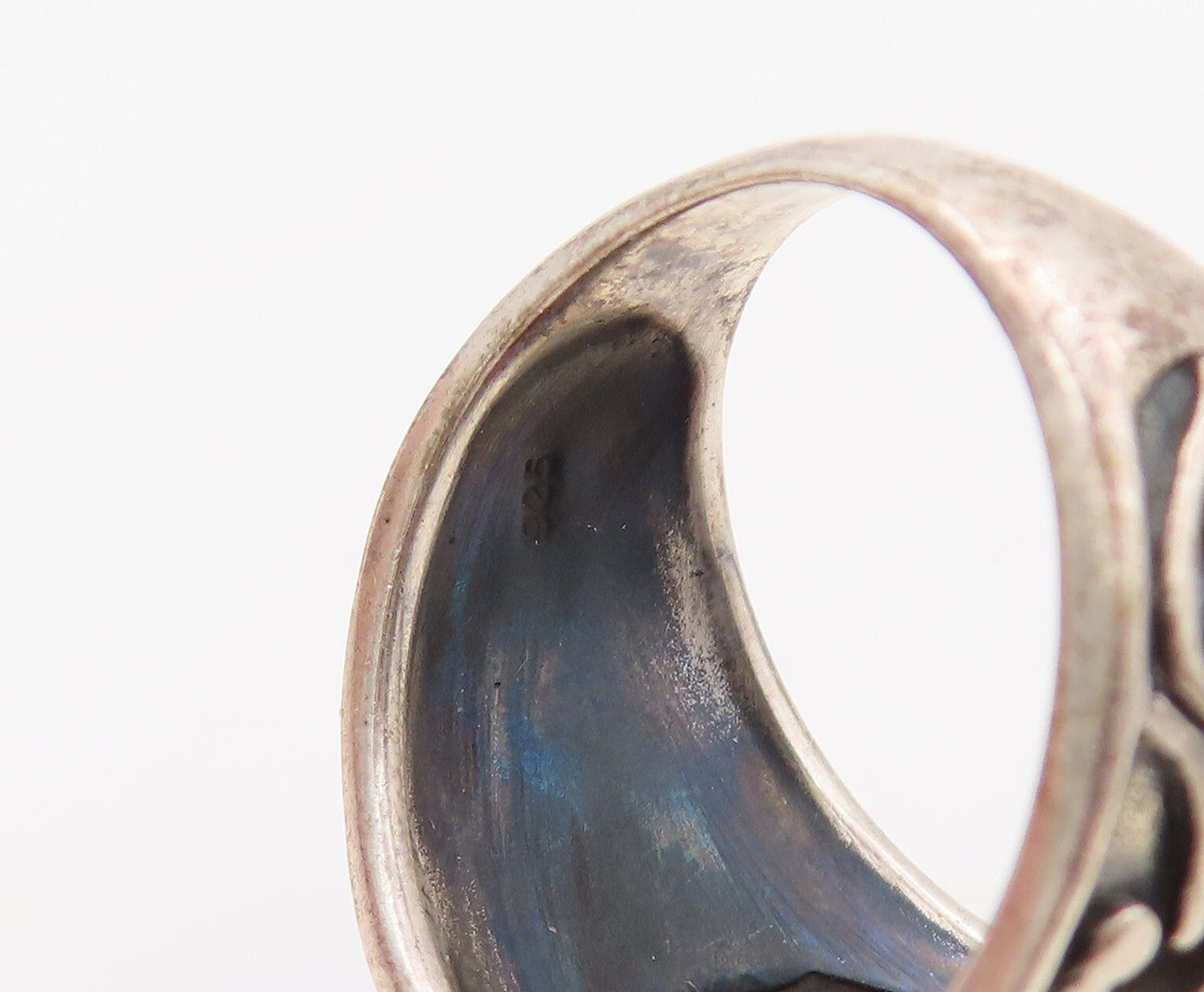 925 Sterling Silver Vintage Ring Real Round Gemstone Swirly Carved  Sz 7 RG30791