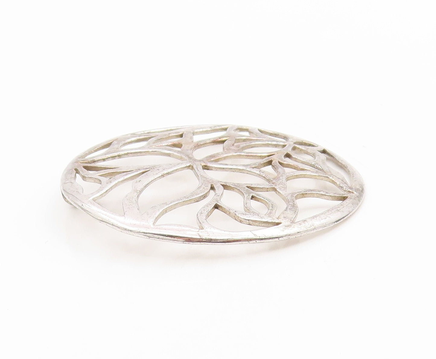 925 Sterling Silver Vintage Pendant Openwork Floral Design Cutout Medal  PT25662