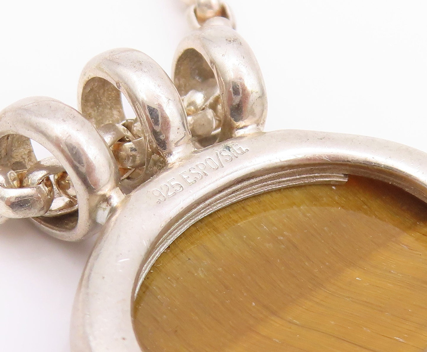 925 Sterling Silver Vintage Necklace ESPO SIG Oval Cabochon Tiger's Eye  NE4551