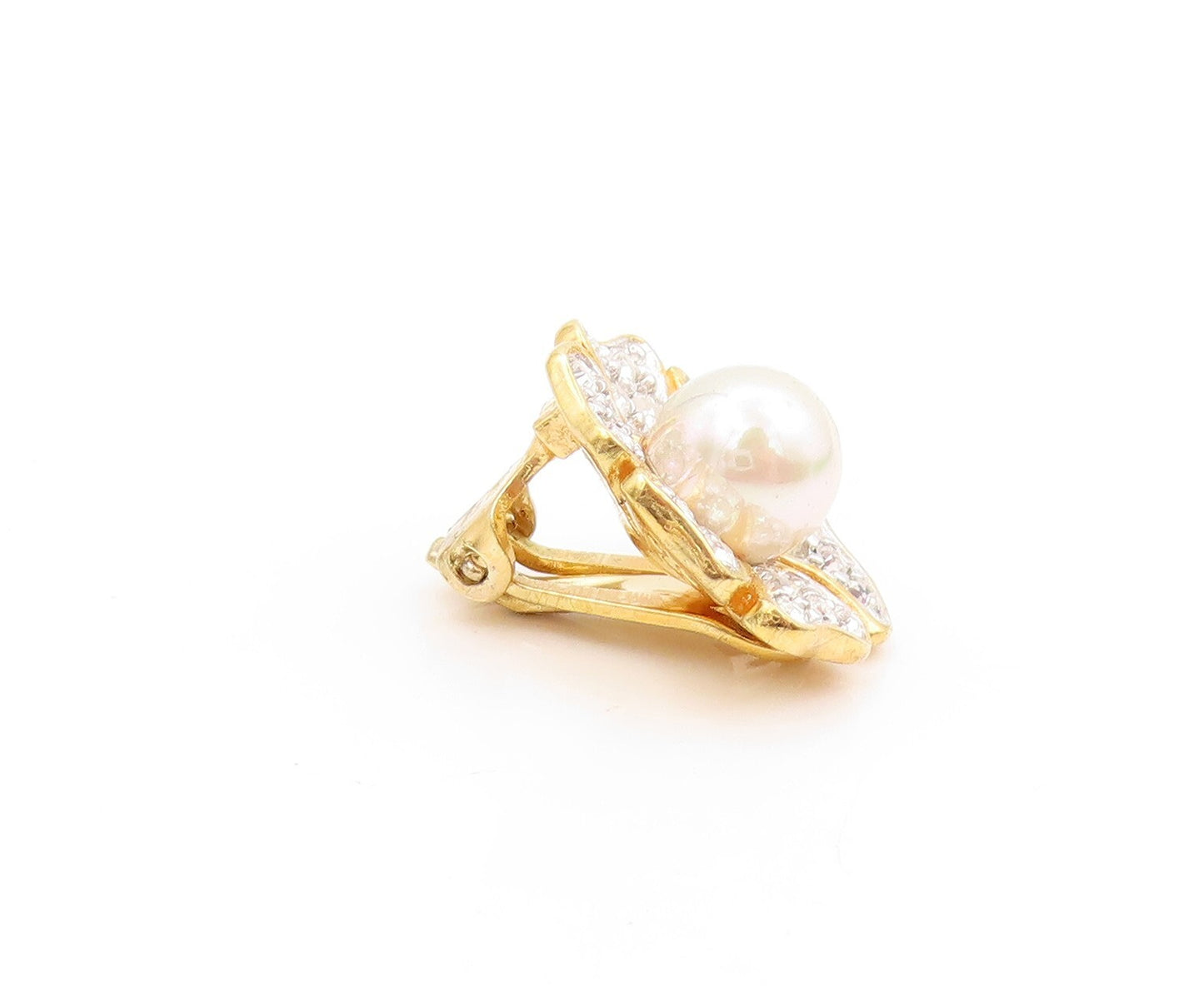 925 Sterling Silver Vintage Earrings Gold Plated Pearl & CZ Inlay Flower EG13316