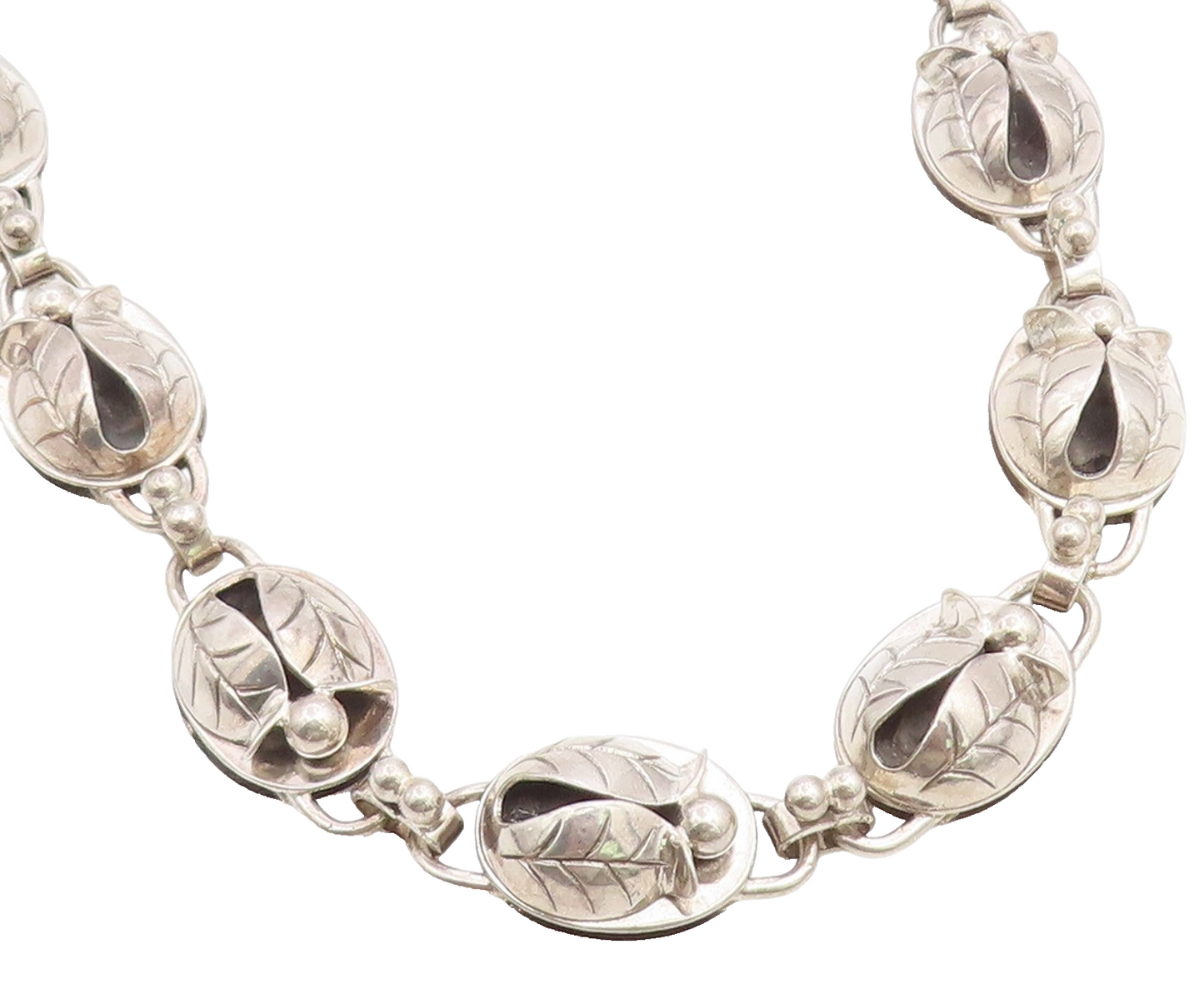 925 Sterling Silver Vintage Necklace LA PAGLIA Classic Floral Tulip Link  NE4890