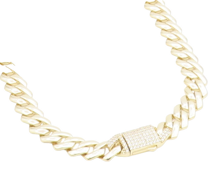 925 Sterling Silver Vintage Necklace Gold Plated CZ Chunky Cuban Link  NE4716