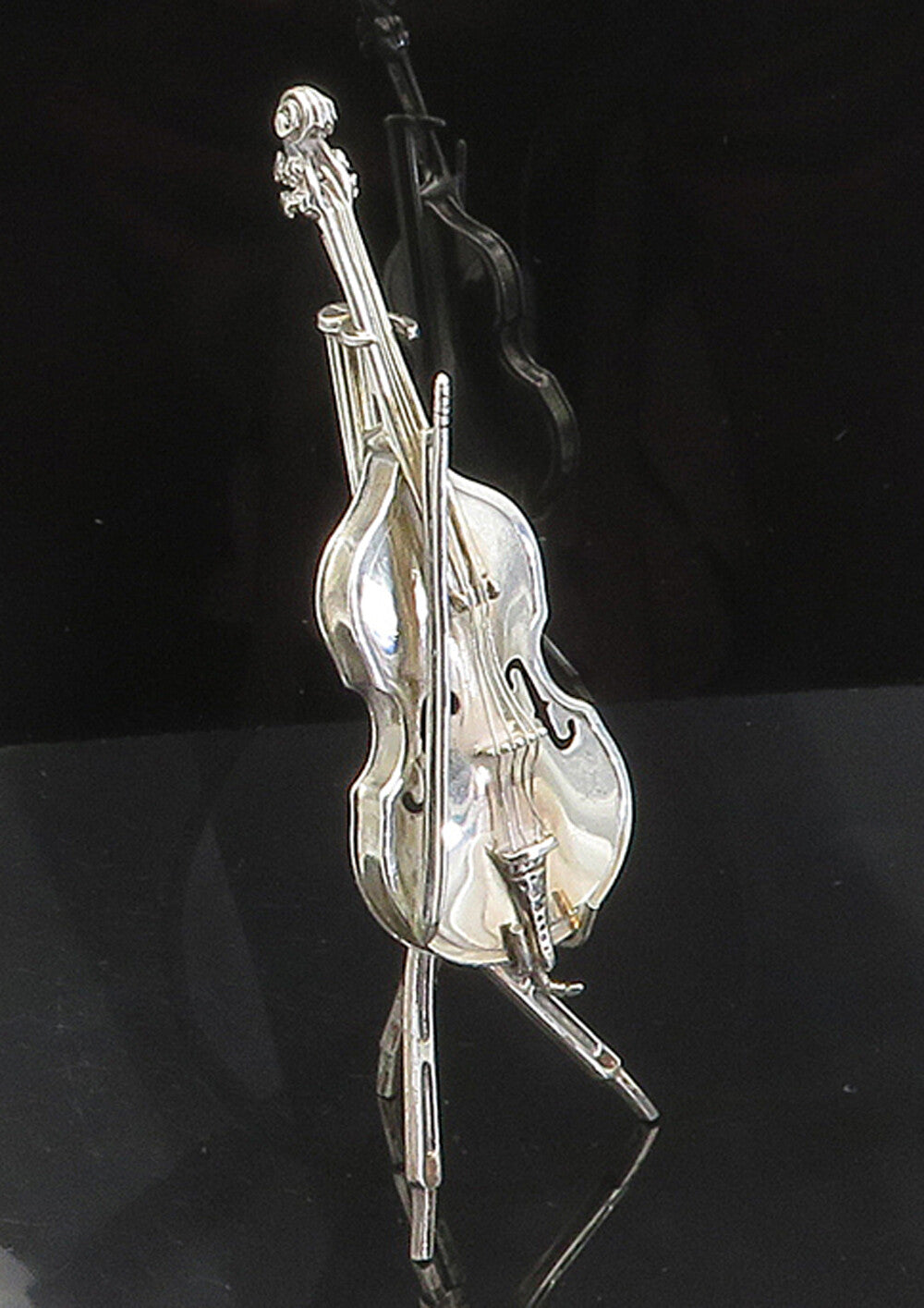 925 Sterling Silver  Vintage Cello Musical Instrument & Holder Trinket  TR1356