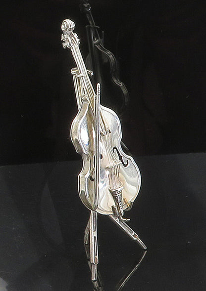 925 Sterling Silver  Vintage Cello Musical Instrument & Holder Trinket  TR1356