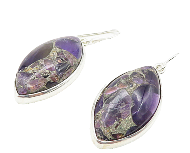 925 Sterling Silver  Amethyst Mosaic Pointed Oval Dangle Earrings  EG3925