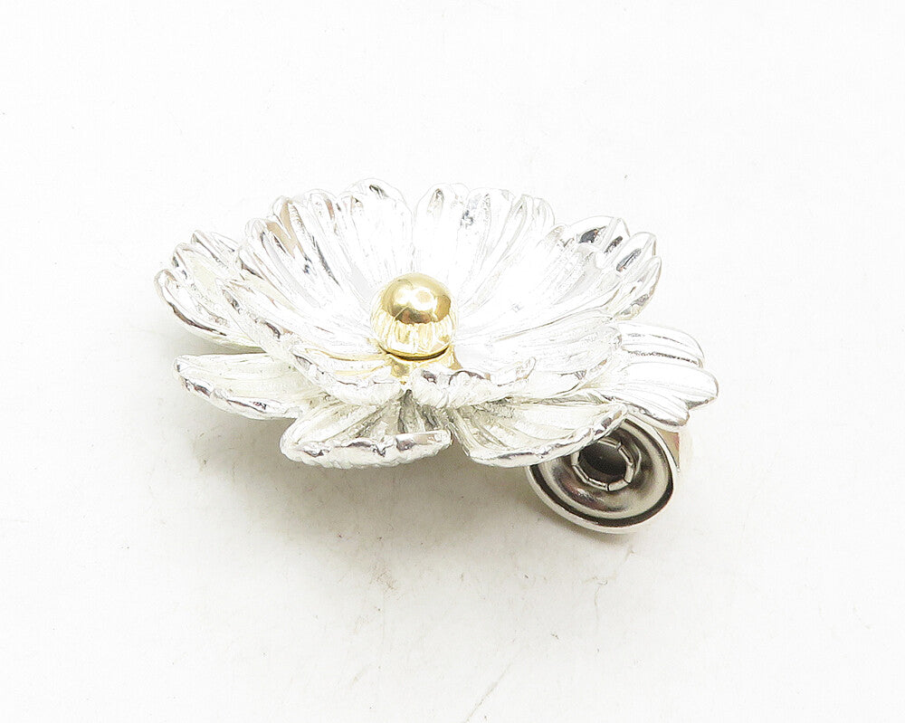 ESPO 925 Silver & 14K GOLD  Vintage Shiny 2 Tone Flower Motif Pendant  PT7653