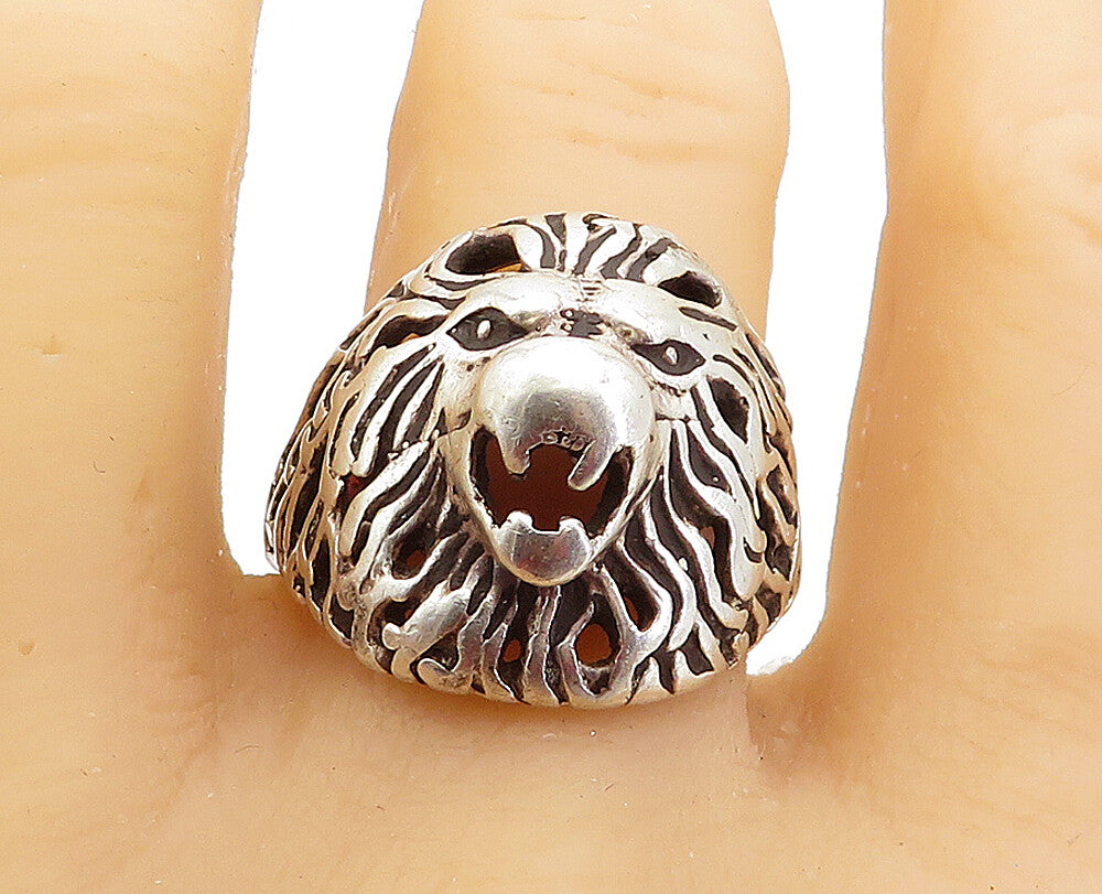 925 Sterling Silver  Vintage Sculpted Lion's Head Band Ring Sz 13  RG5329