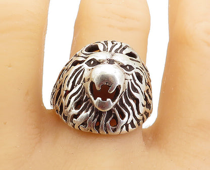 925 Sterling Silver  Vintage Sculpted Lion's Head Band Ring Sz 13  RG5329