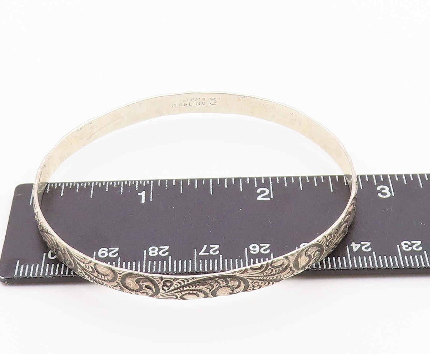 DANECRAFT 925 Silver  Vintage Shiny Swirl Pattern Bangle Bracelet  BT8856