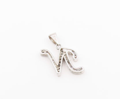 925 Sterling Silver  Vintage Shiny Topaz N Initial Drop Pendant  PT18979