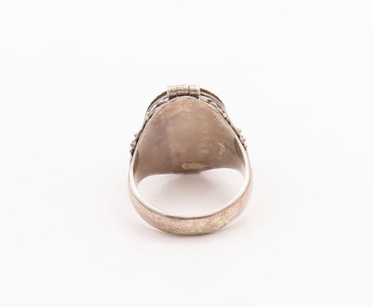 925 Sterling Silver Vintage Ring Spirals Carved Blue CZ (OPENS)  Sz 8  RG28629