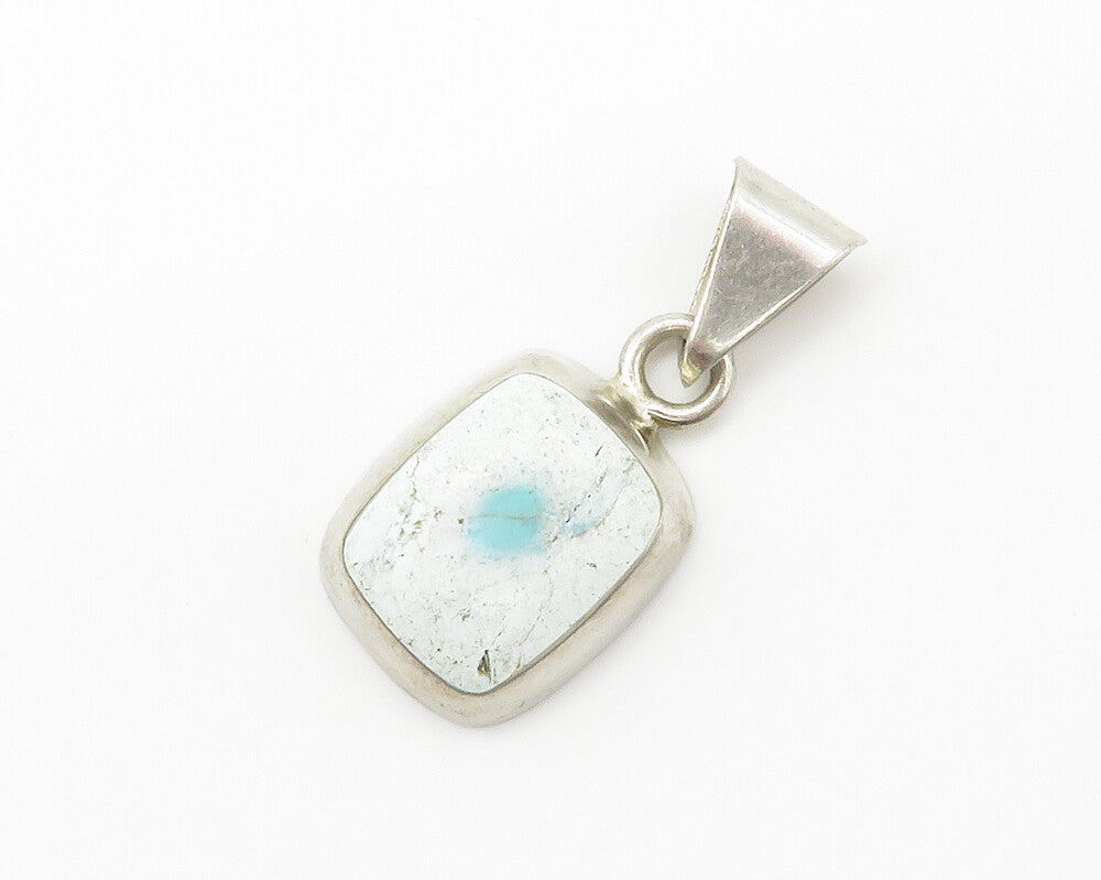 MEXICO 925 Sterling Silver Vintage White Stone Smooth Drop Pendant PT11259