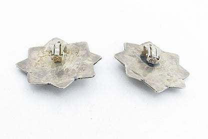 925 Sterling Silver Vintage Turquoise Oxidized Non Pierce Earrings EG2377