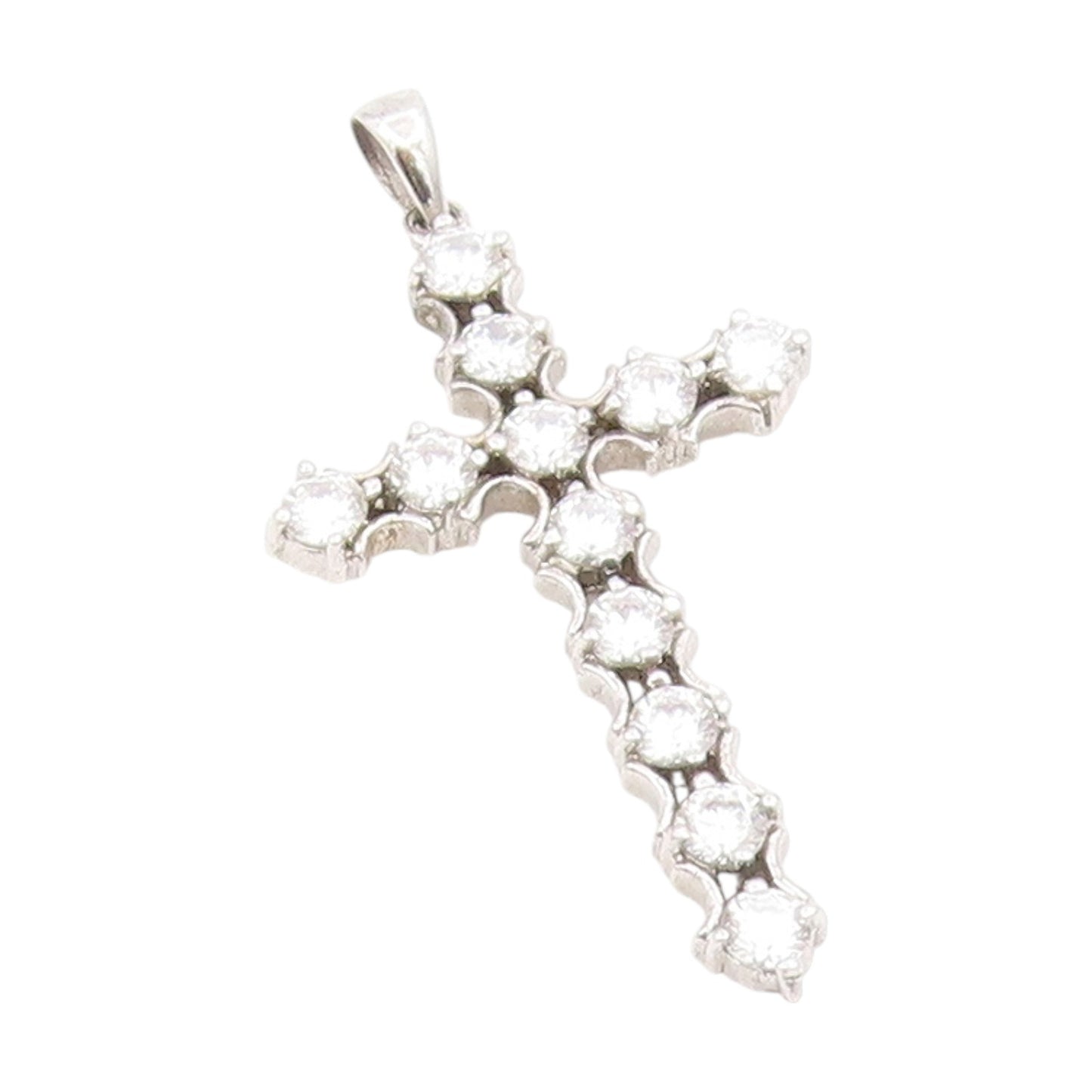 925 Sterling Silver Vintage Pendant Bezel Set CZ Religious Cross Charm  PT25738