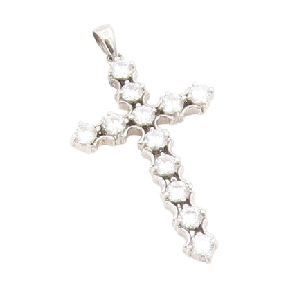 925 Sterling Silver Vintage Pendant Bezel Set CZ Religious Cross Charm  PT25738