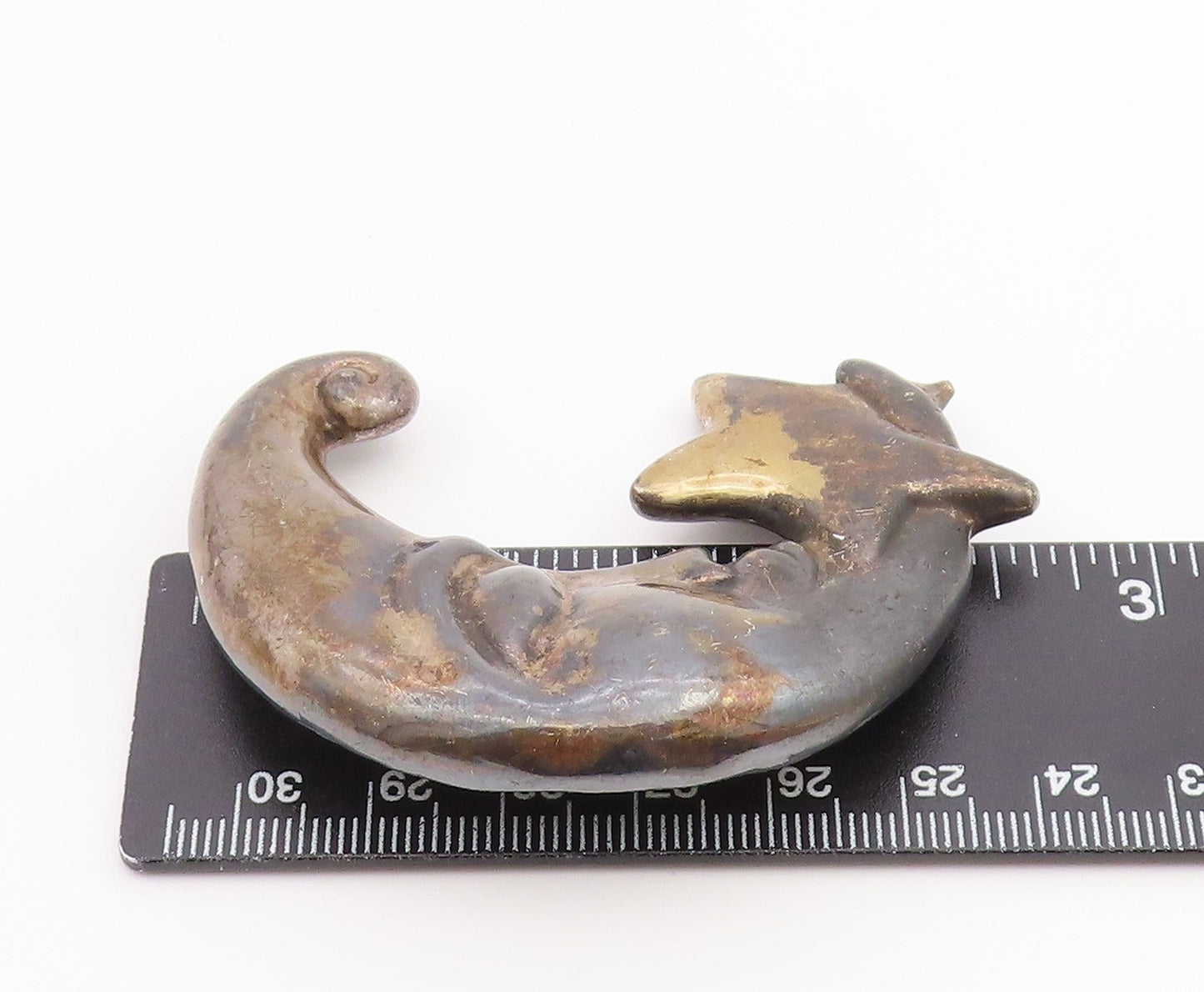 925 Sterling Silver  Vintage Crescent Moon Face & Star Brooch Pin  BP7881