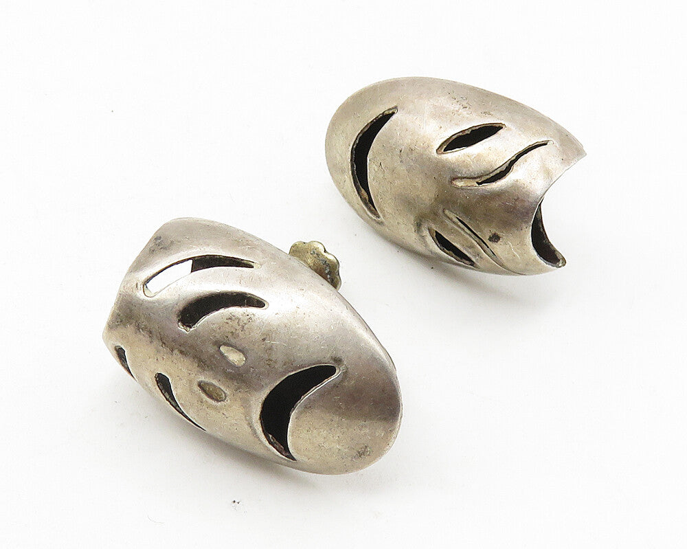 MEXICO 925 Silver   Vintage Drama Theater Masks Non Pierce Earrings  EG5741