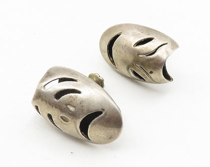 MEXICO 925 Silver   Vintage Drama Theater Masks Non Pierce Earrings  EG5741
