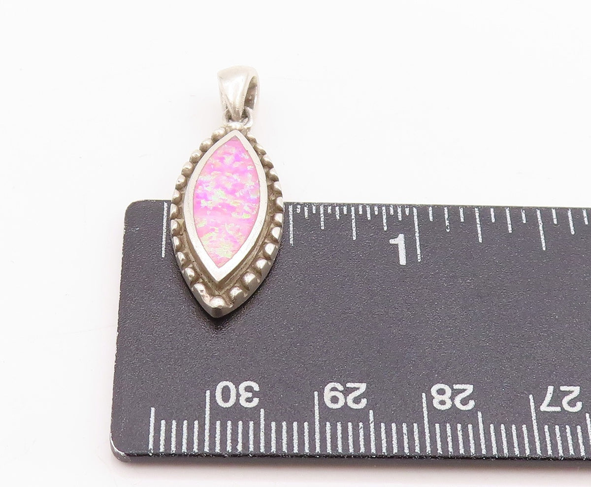 925 Sterling Silver Vintage Pendant Marquise Shape Pink Opal  PT24697
