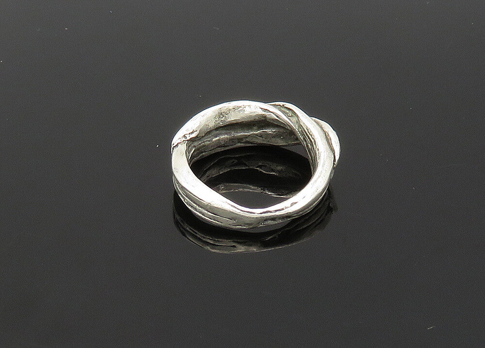 925 Sterling Silver  Vintage Shiny Modernist Sculpted Band Ring Sz 5  RG21429