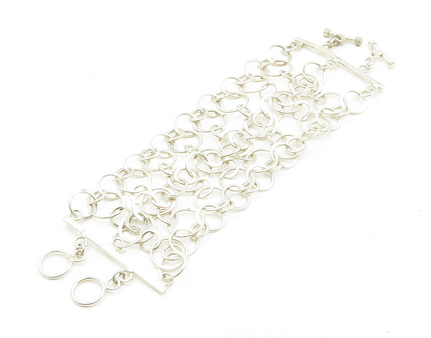 925 Sterling Silver  Vintage Shiny Polished Open Circle Chain Bracelet  BT6702