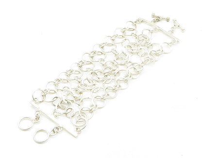 925 Sterling Silver  Vintage Shiny Polished Open Circle Chain Bracelet  BT6702