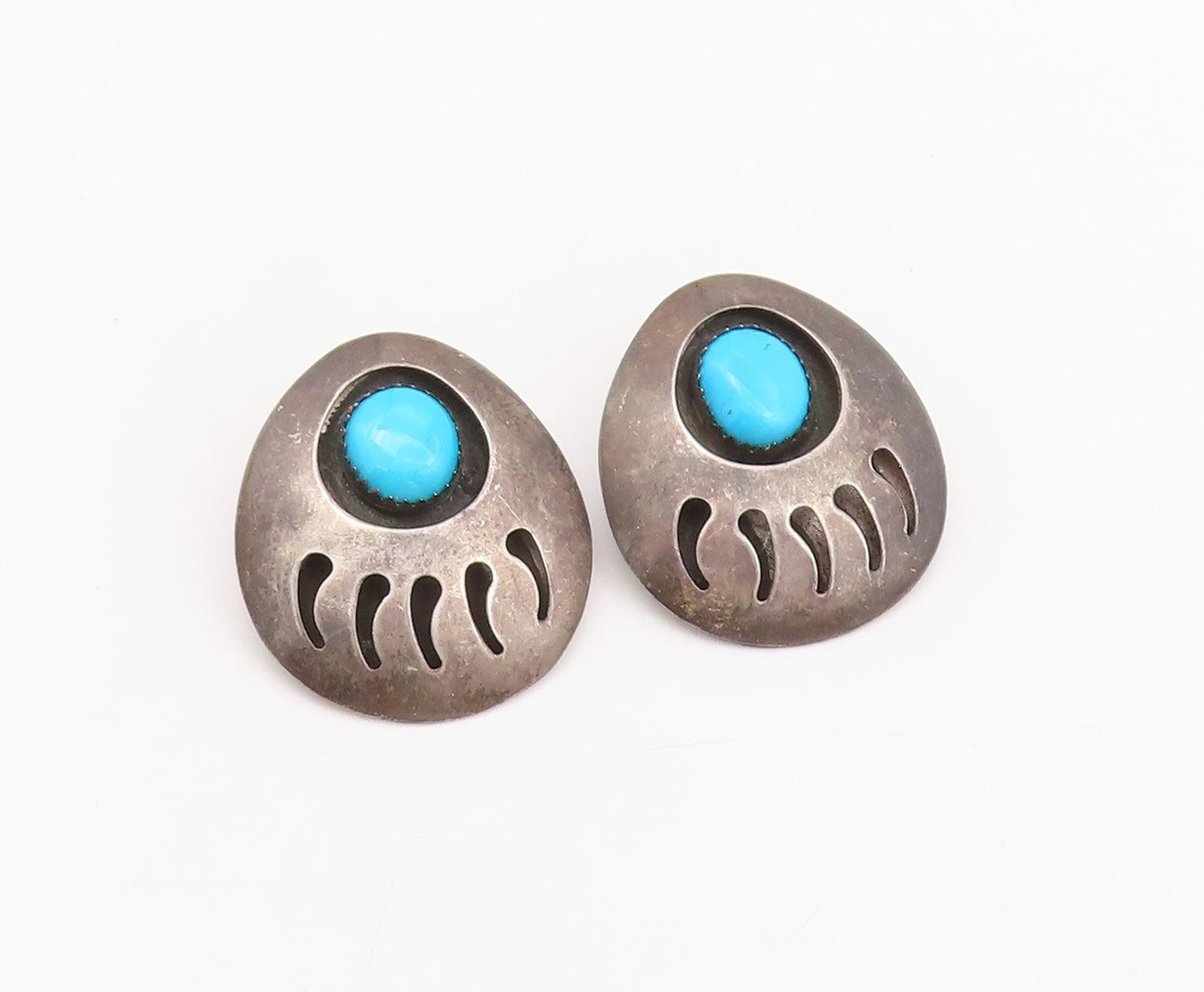 925 Sterling Silver Vintage Earrings NAVAJO Larimar Animal Foot Print EG13633