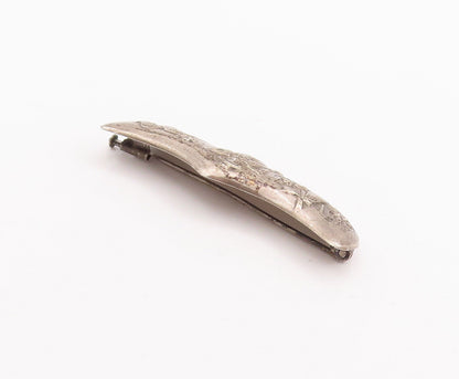 925 Sterling Silver Vintage Brooch Pin Solid Carved Village Landscape  BP10897