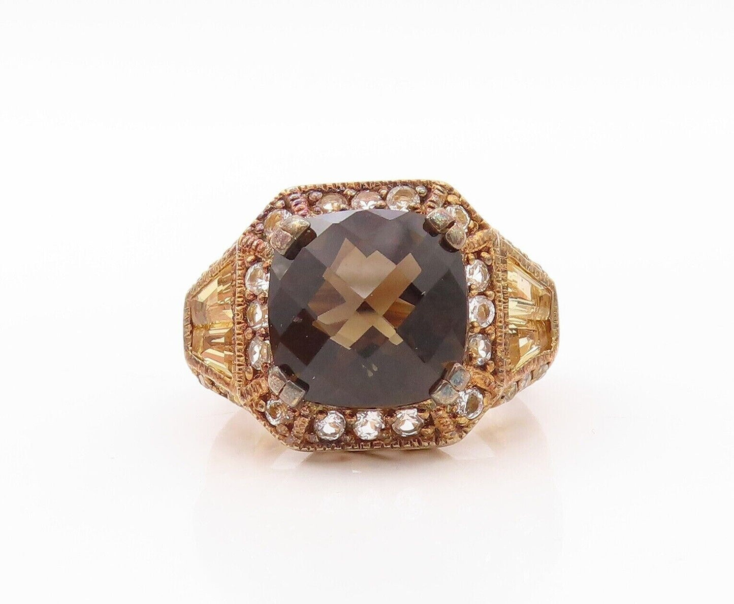 925 Sterling Silver Vintage Ring Gold Plated Topaz Quartz Citrine  Sz 7  RG30195