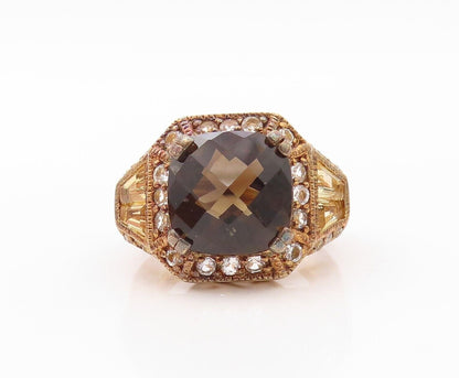 925 Sterling Silver Vintage Ring Gold Plated Topaz Quartz Citrine  Sz 7  RG30195
