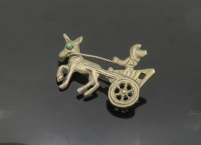 MEXICO 925 Silver  Vintage Antique Turquoise Donkey Carriage Brooch Pin BP7792
