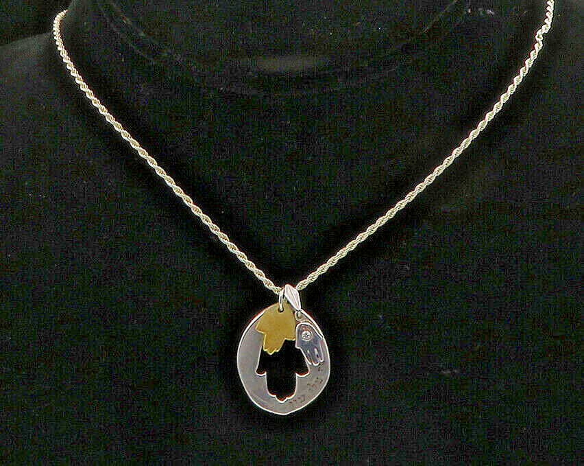 925 Sterling Silver  Vintage Hebrew Evil Eye Protection Chain Necklace  NE3684
