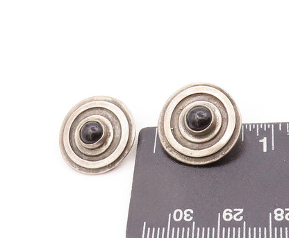 925 Sterling Silver Vintage Earrings Cabochon Onyx Carved Rings Design EG13347