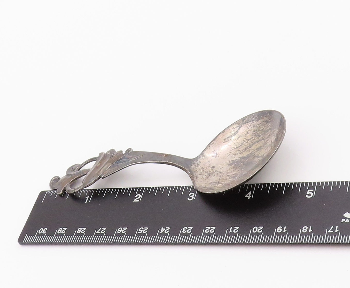925 Sterling Silver Vintage Soup Spoon NORWAY Dark Tone Floral Carved End TR3906