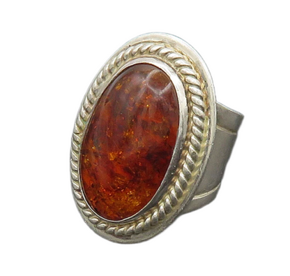 DTR JAY KING 925 Silver  Vintage Cabochon Amber Cocktail Ring Sz 6  RG20301