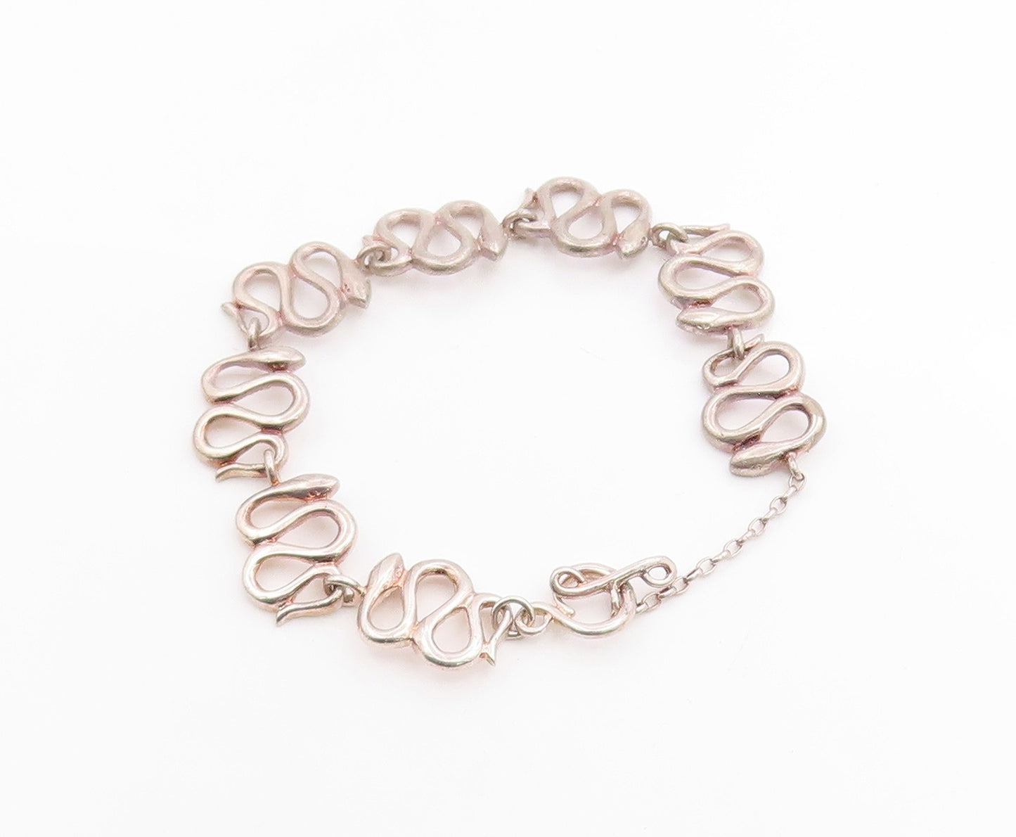 925 Sterling Silver Vintage Bracelet Minimalist Wavy Snake Link Chain  BT12060
