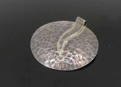 925 Sterling Silver  Vintage Dark Tone Hammered Round Pendant  PT18663
