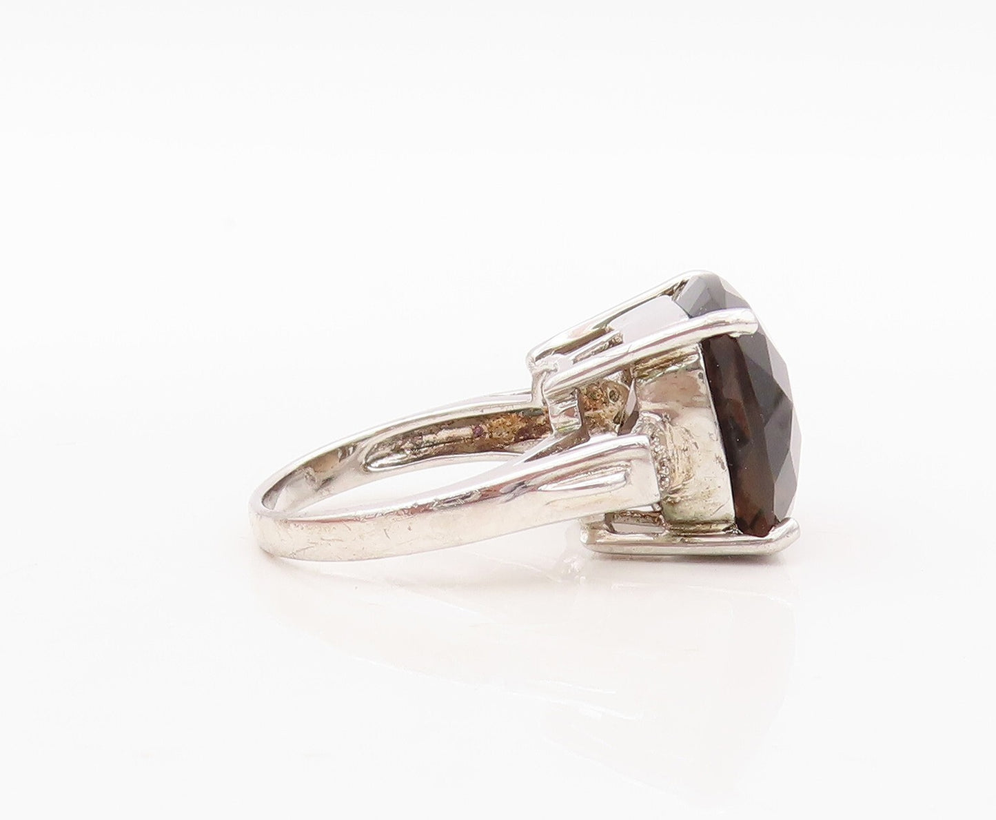 925 Sterling Silver Vintage Ring Minimalist Square Smoky Quartz CZ  Sz 7 RG30464