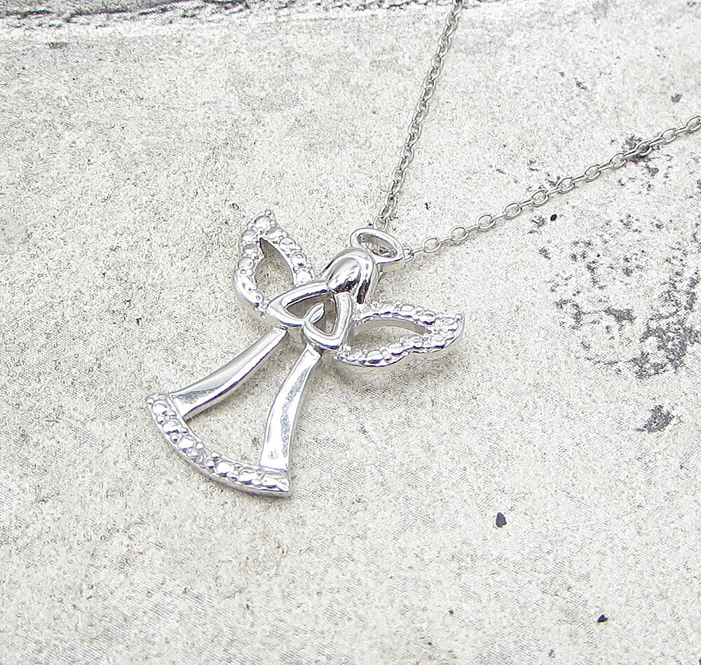 925 Sterling Silver  Genuine Diamond Angel Pendant & Chain  PT1322